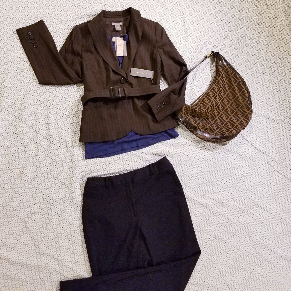 ~SALE~ Ann Taylor Brown Pinstripe Blazer w/belt